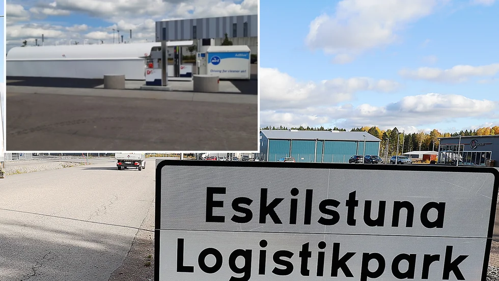 OKQ8 har fått bygglov för att uppföra ett tankställe för tung trafik i Eskilstuna logistikpark. Skissen visar hur det ska se ut.