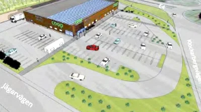 Idéskiss till ny butik vid Klockarbergsvägen