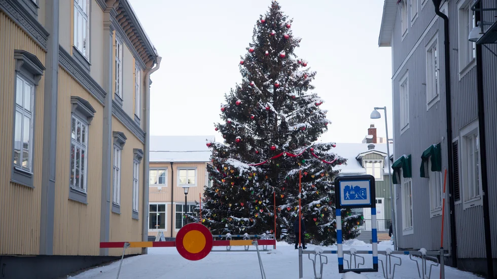 Rådhustorget kommer att vara stängt för fordonstrafik fram till den 31 januari då bilarna inte ryms att köra på båda sidor av julgranen.