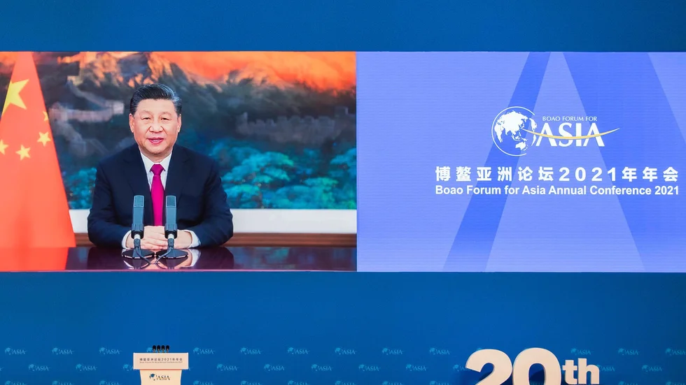 Xi Jinping höll sitt tal till Boao via videolänk.