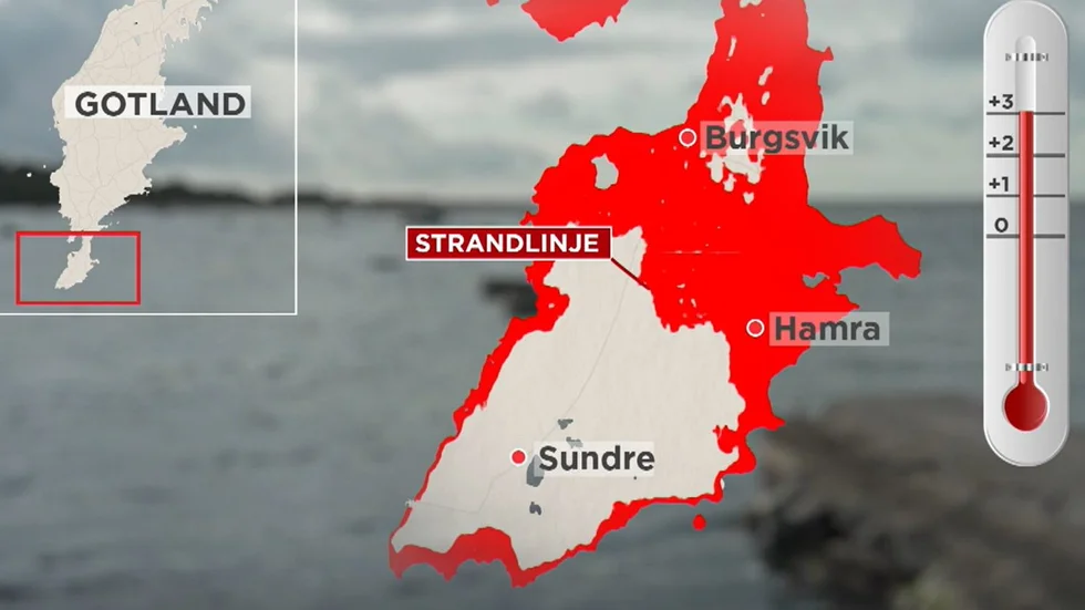 GT skrev förra året hur en havsnivåhöjning på 2,5 meter skulle påverka Gotlands kustlinje än mer radikalt.
Enligt en grafik som TV4 tagit fram skulle Storsudret då bli en egen ö inom 150-200 år.