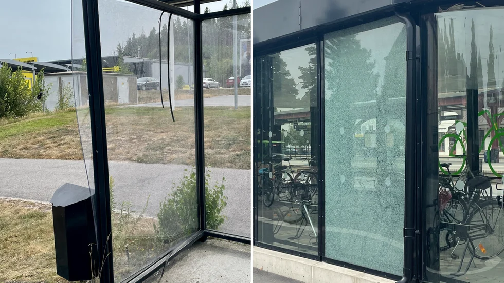 En busskur på Lövåsen och en glasruta till cykelgaraget vid resecentrum har saboterats. 