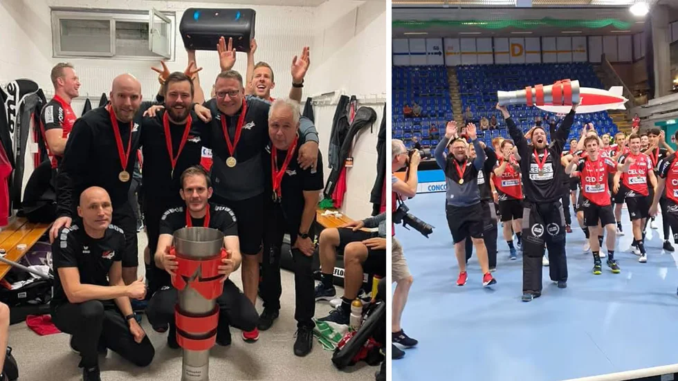 Theodor Jonsson, andra från vänster i övre raden, har fått en pangstart på innebandykarriären i Schweiz när han var med och tog hem Supercup-titeln i söndags.