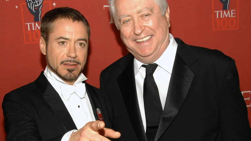 Robert Downey Jr och Robert Downey Sr fotograferade tillsammans 2008. Arkivbild.