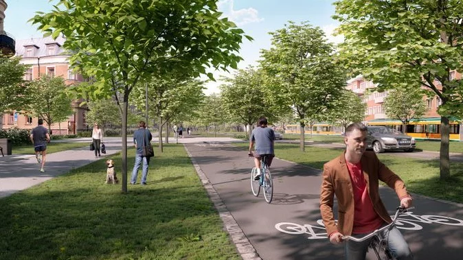 Visionsbild av hur Östra Promenaden kommer att se ut efter förändringarna. Promenaden stängs av under lång tid under arbetet, med början i augusti.