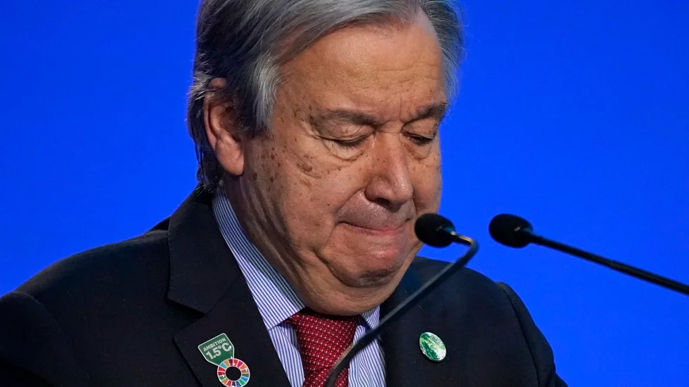 FN-chefen António Guterres vid klimatmötet i Glasgow.