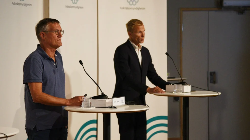 Anders Tegnell, statsepidemiolog på Folkhälsomyndigheten, under torsdagens pressträff om pandemiläget.