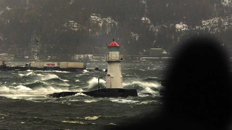 Storm vid norska kusten. Genrebild.