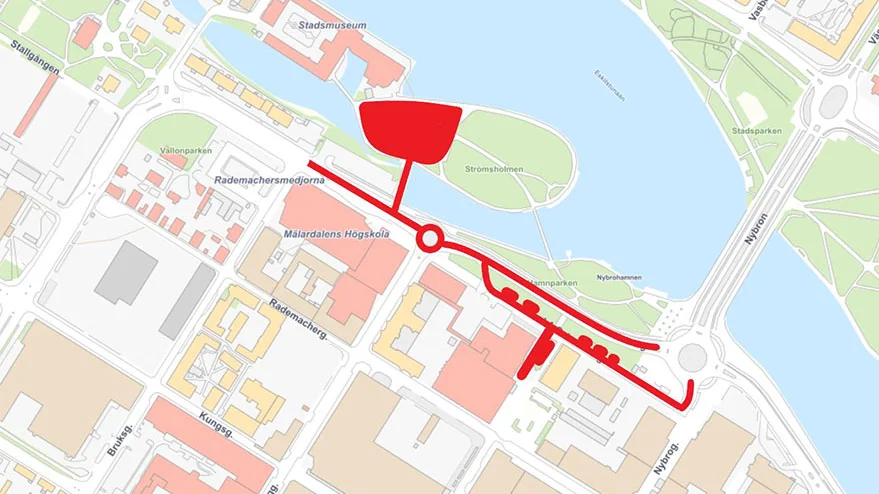Såhär ser avstängningarna i samband med Eskilstuna marknad ut i år.