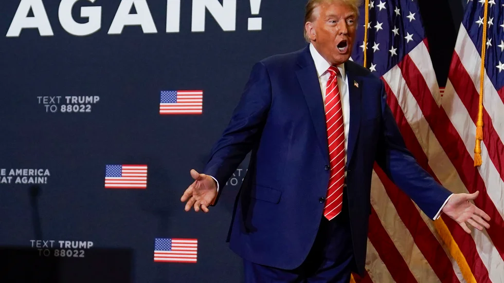 Presidentaspiranten och expresidenten Donald Trump, fotograferad vid ett kampanjmöte i Clinton i Iowa i början av januari.
