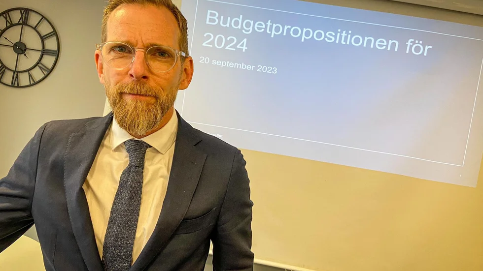 Socialminister Jakob Forssmed (KD) presenterade regeringens budgetproposition för 2024 i Eskilstuna.