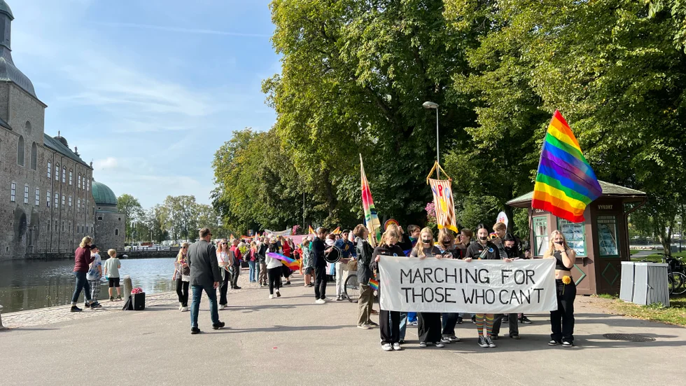 Från kanalparken tågade minst 250 människor till torget i Vadstena. På den cirka 30 minuter långa sträckan kunde deltagare och besökare längst vägen lyssna på musik, orkesterspel och det dansande och glada människorna i tåget höll igång hela vägen. Vissa gick för sig själva medans andra dansade hela vägen till torget. 