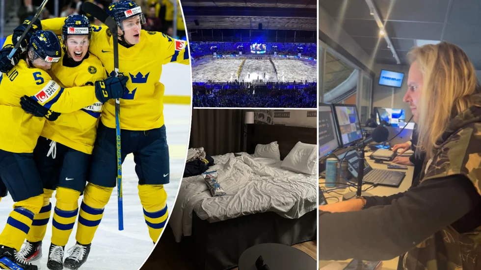 Till höger sitter Sebastian Larsson på den plats han har under JVM-matcherna.