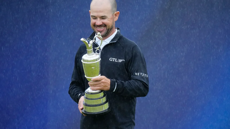Brian Harman med bucklan efter segern i British Open.