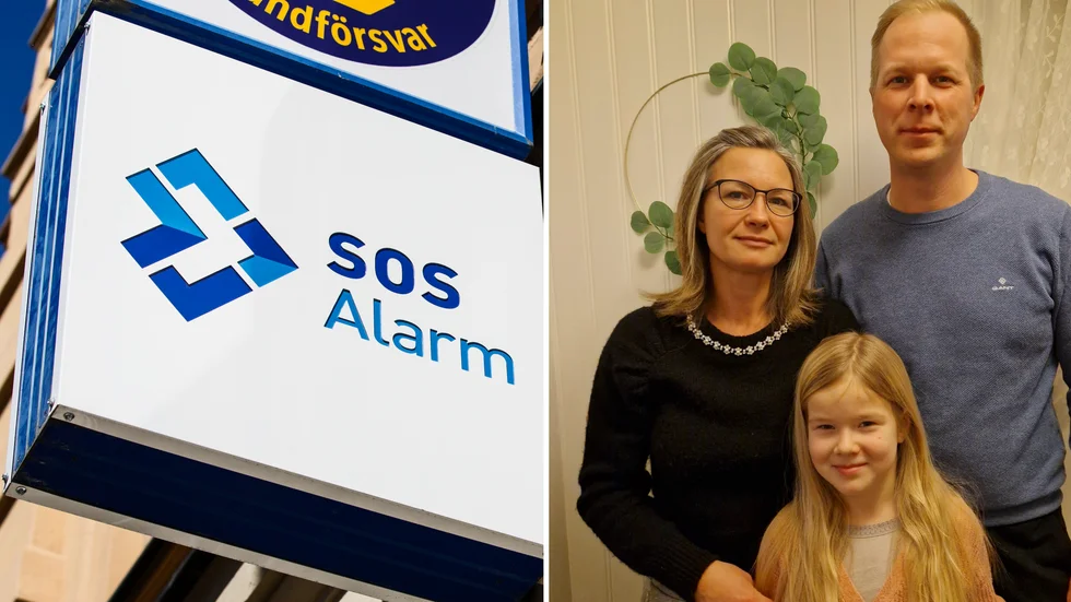 Carolina och Kristoffer Landberg med dottern Sofia. I dag har dottern inga men från när hon råkade sätta i halsen som tvååring.