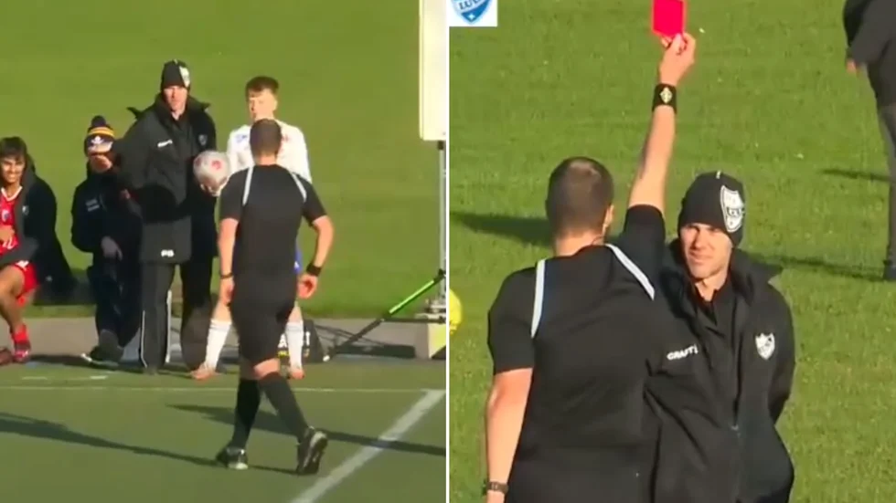 Peter Stock blev utvisad i matchens slutskede.