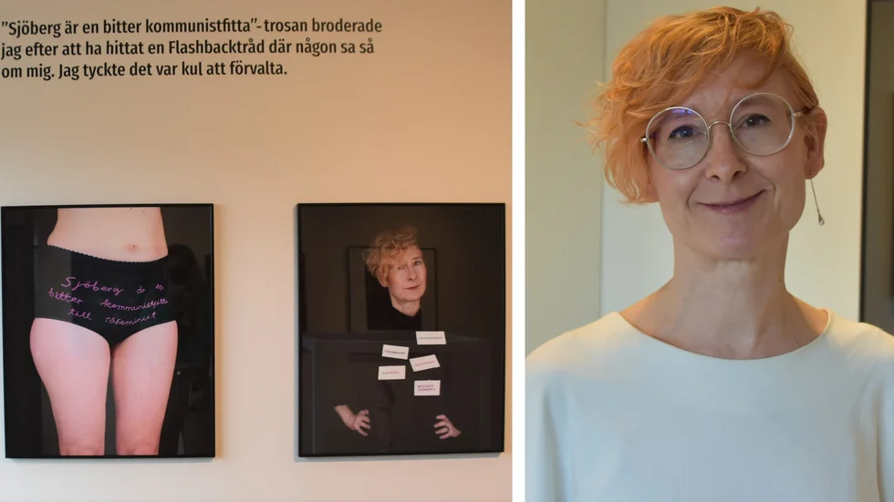 Lotta Sjöbergs utställning ”Den svarta humorn som följeslagare” visas på Arbetets museum.