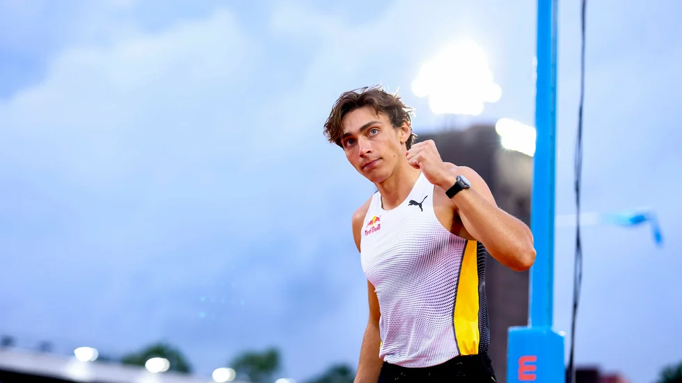 Armand Duplantis på Diamond League-galan i Stockholm förra helgen. Arkivbild.