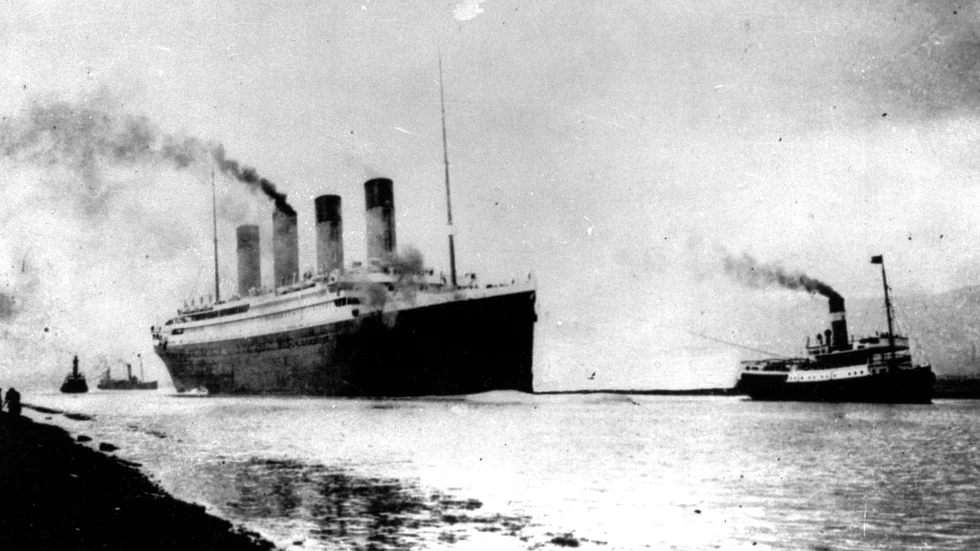 Ett foto från den 10 april 1912 efter att Titanic lämnat Southampton i England för sin jungfruresa till New York i USA.