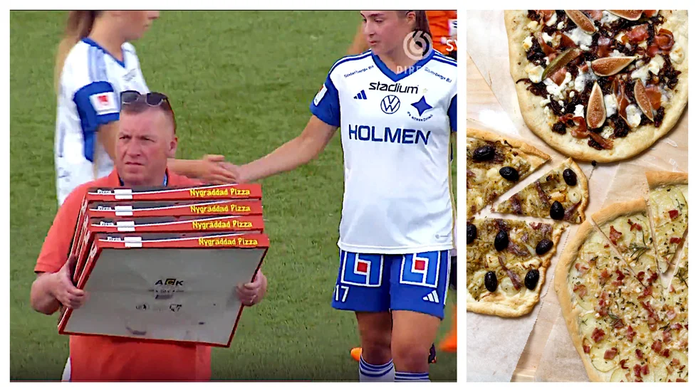 Johnny Håkansson avslöjar varför han passerade spelarna, här Vilma Koivisto och Lisa Johansson, med fyra kartonger pizza sekunderna efter "Pekings" förlust mot Kristianstad.