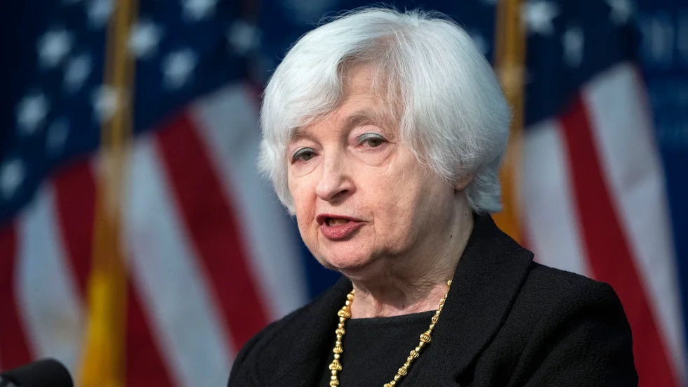 USA:s finansminister Janet Yellen ser en risk för inställda betalningar i juni om inte skuldtaket för den amerikanska regeringen höjs. Arkivbild