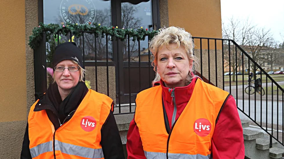 Fortsätter. Lena Persson och Maria Töråsen från Livsmedelsarbetaresförbundet utanför Ingeborgs bageri.