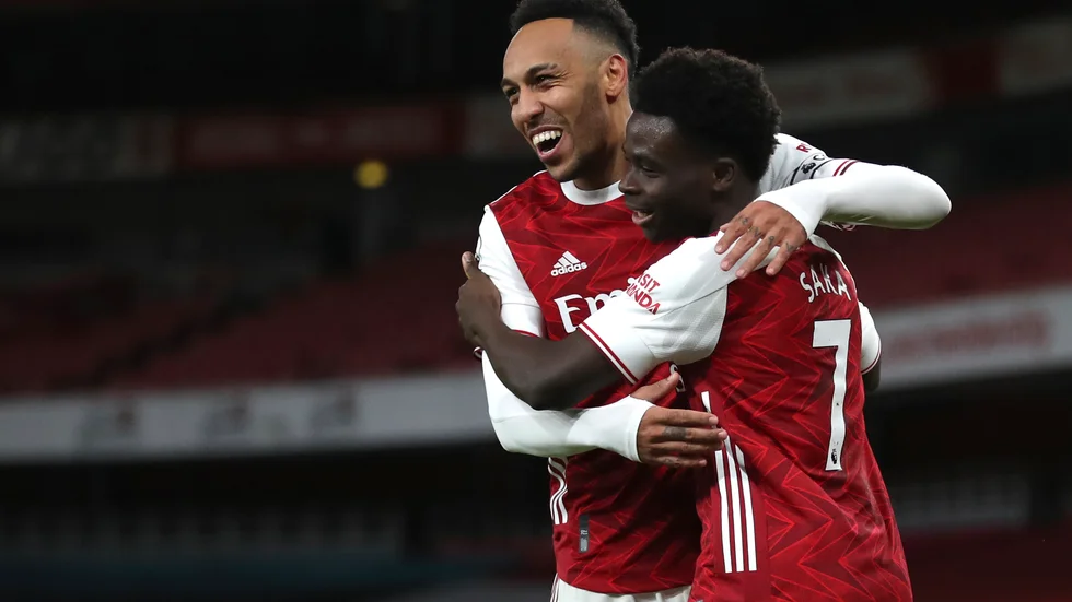 Pierre-Emerick Aubameyang och Bukayo Saka, Arsenals målskyttar mot Newcastle.