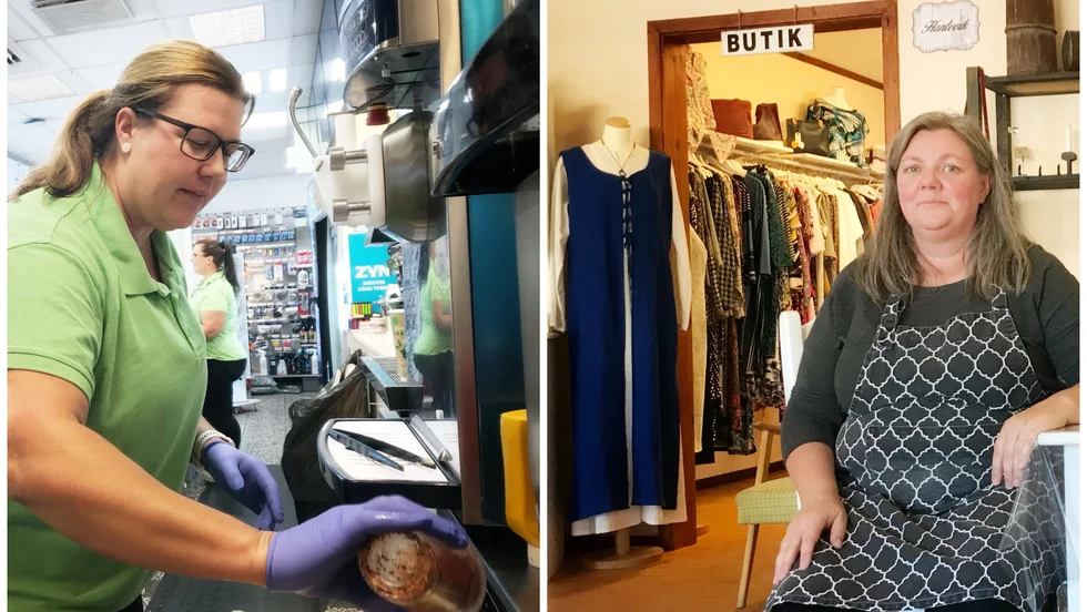 Ett tiotal butiker i Skutskärs centrum hade tidigare planerat att arrangera en alternativ julskyltning med tipspromenader och längre öppettider. Men de blir nu inte av. På bilden: Jennie Edenby och Tina Holm. 