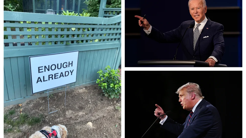 Polariseringen i USA är stor inför presidentvalet och många sätter upp skyltar utanför sina hus för att visa sin ståndpunkt.