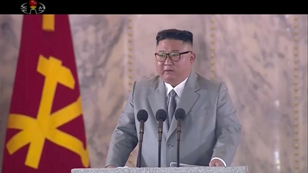 Kim Jong-Un visade upp en ovanligt mild sida under sitt tal till folket. Bild från den 10 oktober.