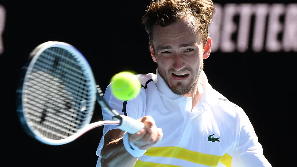 Rysslands Daniil Medvedev under Australian Open-kvartsfinalen mot landsmannen Andrej Rubljov.