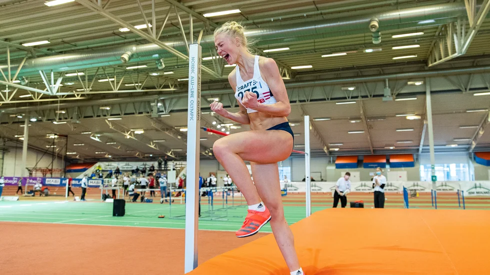 Guldvrålet! Maja Nilssons glädje efter att ha säkrat karriärens första SM-guld och dessutom slagit nytt personligt rekord går inte att ta miste på. 