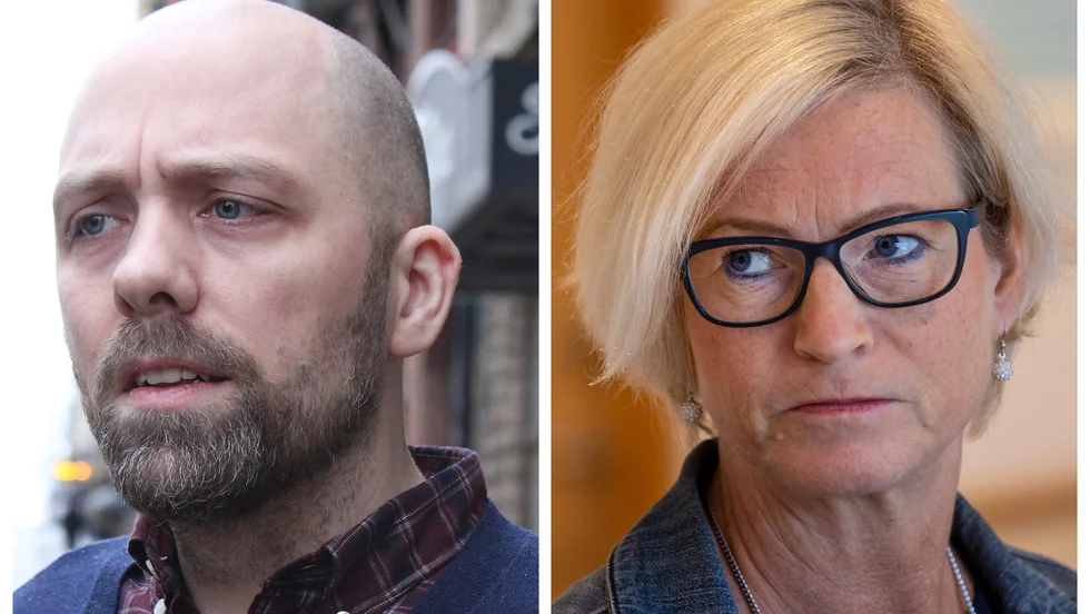 Nicklas Lundström och Eva-Britt Sjögren har olika syn på kommunens flyttkrav på personer med försörjningsstöd.