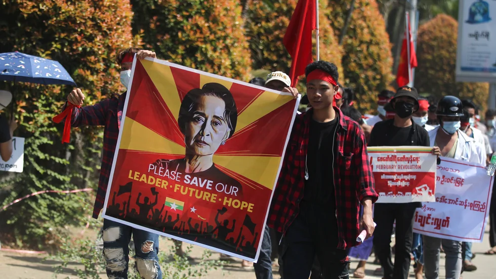 Demonstrationerna mot militärstyret i Myanmar. Här i landets största stad, Rangoon.