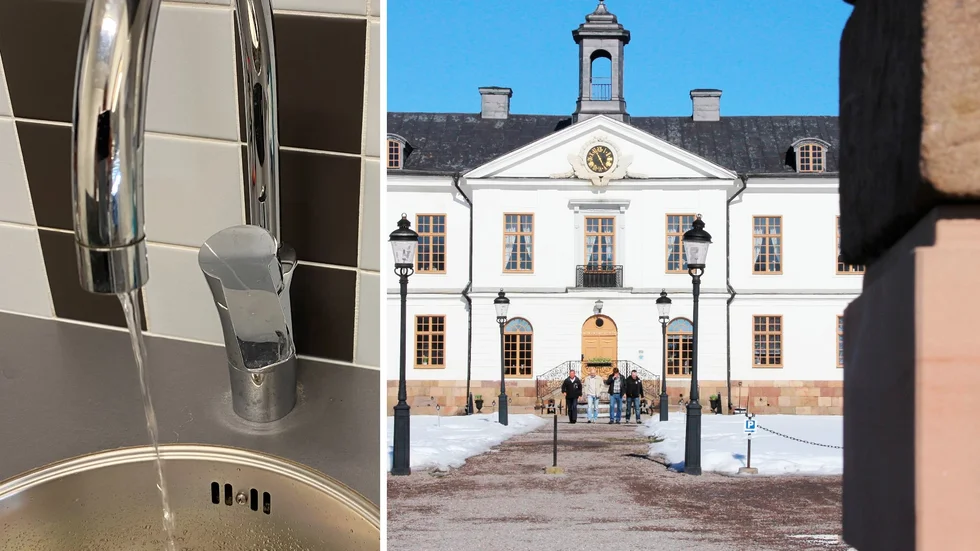 Flera av Gimos hushåll stod utan vatten under lördagen. T h Gimo herrgård.  