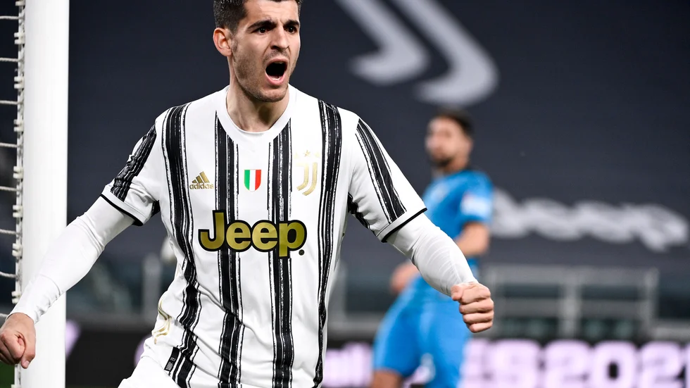 Juventus Alvaro Morata jublar över sitt 1–0-mål över Spezia.