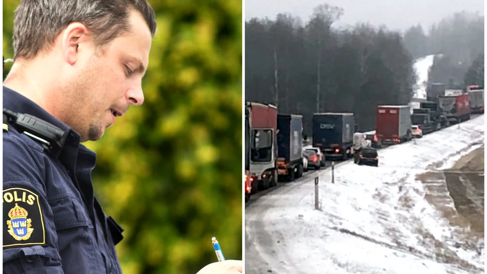 Motalapolisen Staffan Johansson var på plats när skolbuss med elever blev påkörda på riksväg 50 under tisdagen.