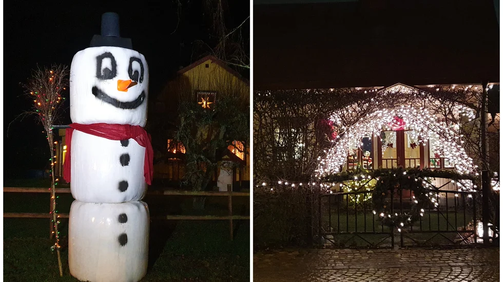 Jörgen Holmertz i Korsbäck, Borensberg har byggt upp en 4,5 meter hög snögubbe utanför ridskolan Och huset på Skänningegatan i Vadstena är både pyntat med ljus och tomtar. 