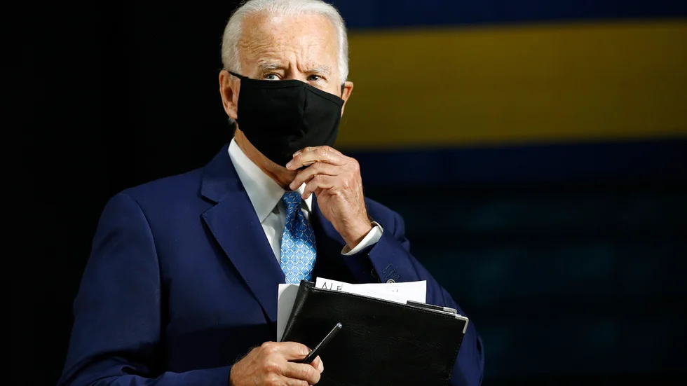 Joe Biden under presskonferensen i Delaware.