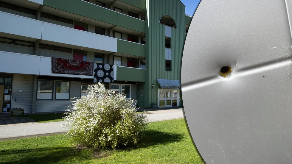 Bilder från brottsplatsen i Brandkärr och kulhål efter dödsskjutningen vid Rosvalla.