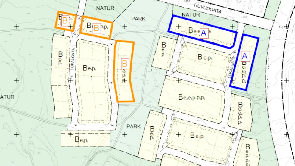 Det är område A, den blå markeringen, som Skidstahus har ansökt om markanvisning för.