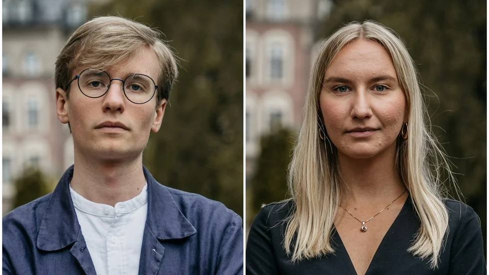 Erik Berg och Elin Hjelmestam från Liberala ungdomsförbundet motsätter sig en stramare arbetskraftsinvandring.