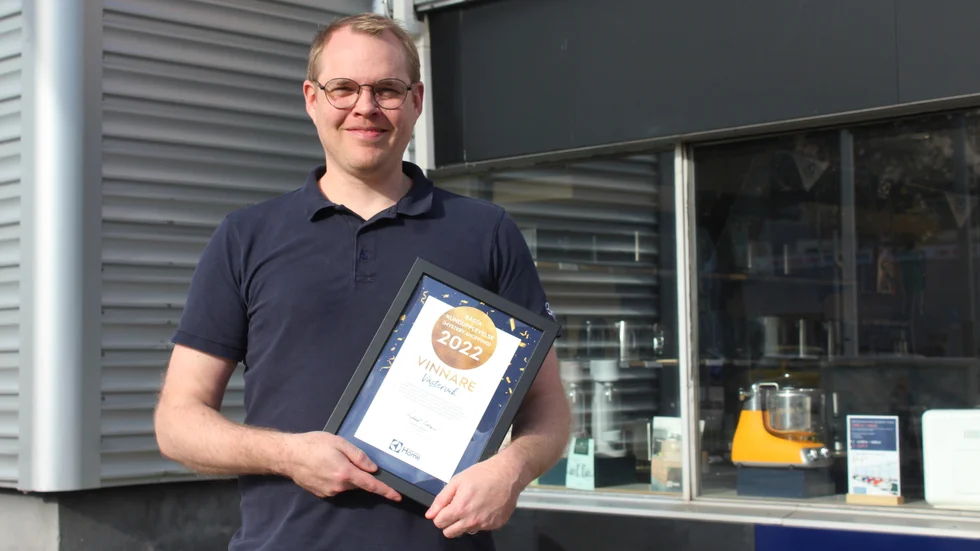 Martin Wik är ägare till butiken Electrolux Home i Västervik, som nyligen fått ett pris.