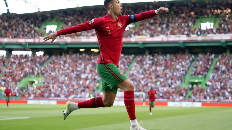 Portugals Cristiano Ronaldo siktar mot EM 2024. Arkivbild.