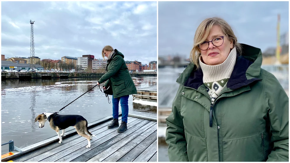 Dollys husse vill vara anonym. Annelie Malmros såg att den 82-årige mannen var på väg att hoppa efter sin hund i Motala Ström. Då tog hon ett snabbt beslut och hoppade i istället. 