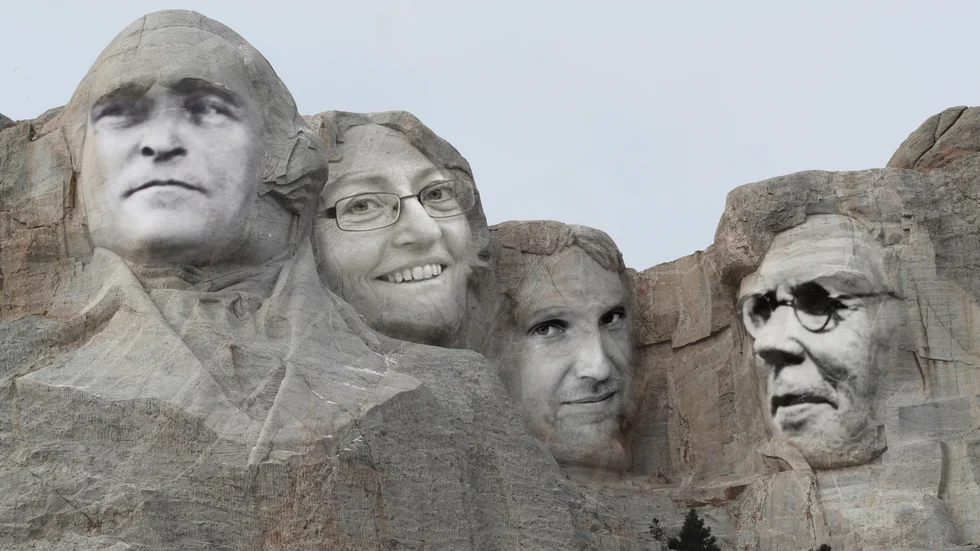 Förslaget från Enköpings-Postens läsare är tydligt. Personerna som hade förevigats om man gjort ett Mount Rushmore i Enköping är från vänster: Doktor Westerlund, Anna Lindh, Totte Wallin och JP Johansson. Bilden är ett montage.