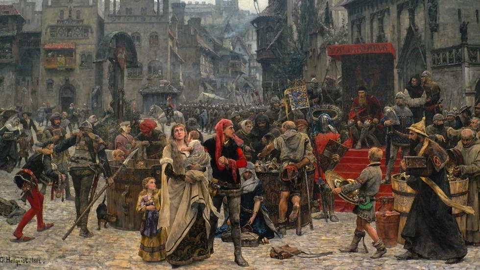 Målningen "Valdemar Atterdag brandskattar Visby" används ofta i historieböcker, numera med tillägg om alla historiska felaktigheter som smugit sig in i målningen.