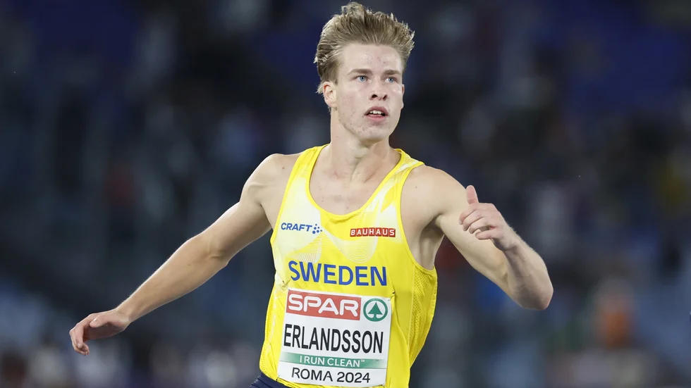 Erik Erlandsson i 200-metersfinalen i EM.