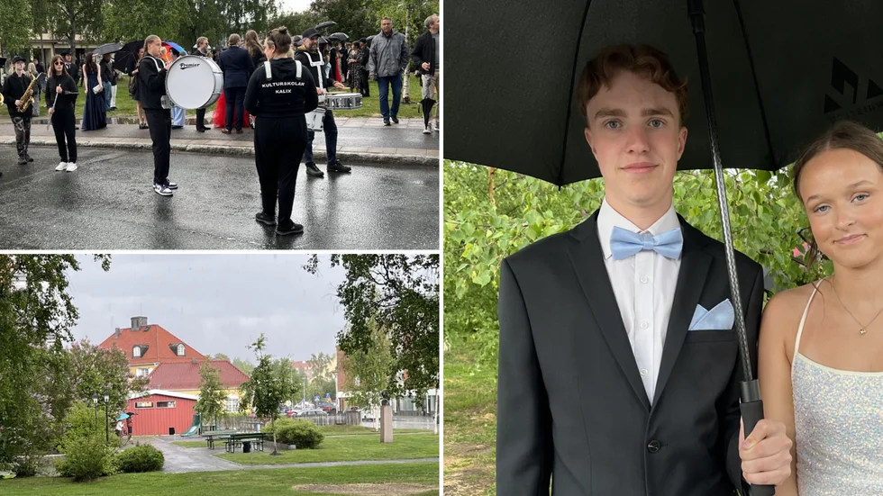 Ett ösregn drabbade Kalix precis innan studenterna skulle samlas för bal. Vi rapporterar direkt  från kvällens festligheter.