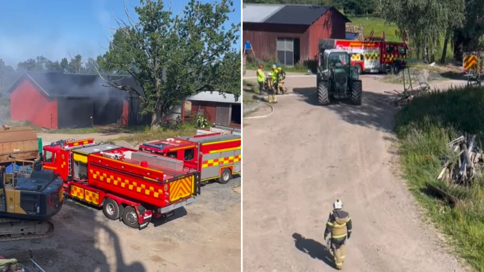 De här bilderna tog Itte Weidman när brandkåren hade anlänt till gården. Arbetet med att släcka branden och få läget helt under kontroll fortsatte till efter klockan 10 på torsdagen.